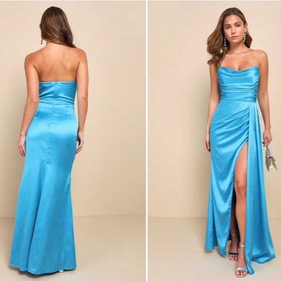 LULU's Sexy Prom Wedding Bridesmaid Elegant Satin Chic Retro Glamorous Gown - Picture 5 of 6